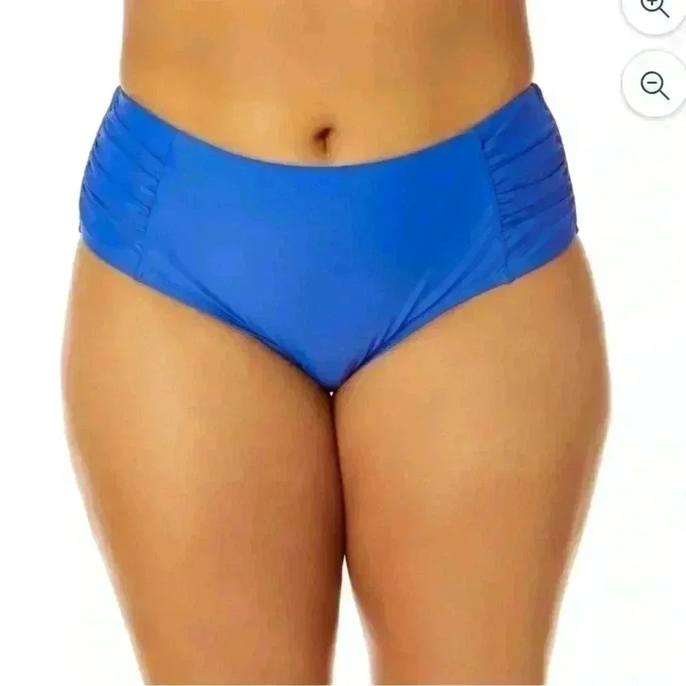 Time and Tru Women's Plus Size Mid Rise Ruched Bikini Bottoms 3X